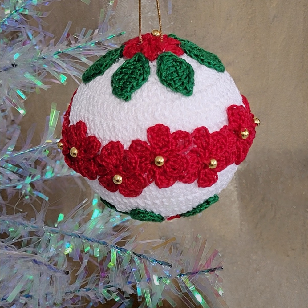 Handcrafted Red, White, & Green Crocheted Holiday Ornament